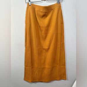 EUC Uniqlo full-length, back slit, mustard yellow ribbed pencil skirt